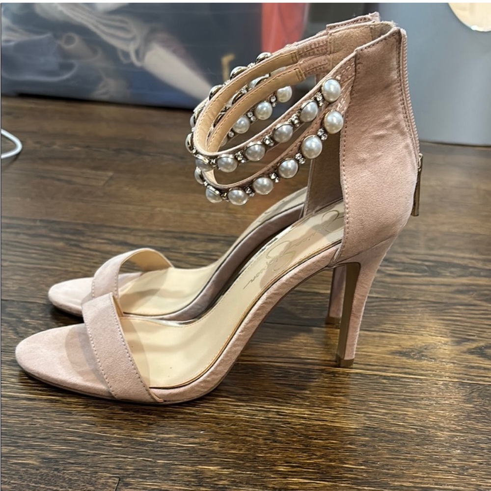 Elegant Pink Strappy Heels with Pearl Accents